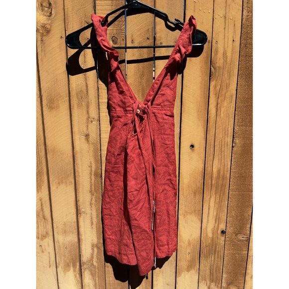 Rust Linen Mini Dress - Picture 2 of 5
